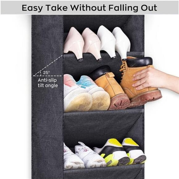 Over The Door Shoe Organizer Rack Hanging Closet Storage 8 Shelf Black - Picture 5 of 8